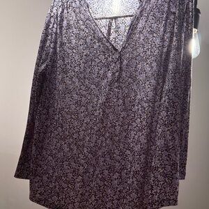 H&M Blue and White Floral Long Sleeve Top